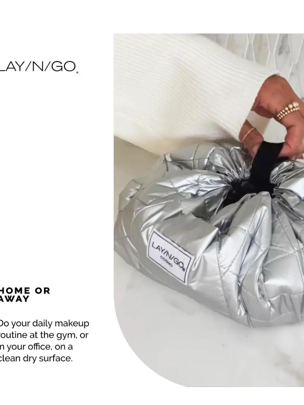 Lay-n-Go Cosmo Layflat Cosmetic & Makeup Bag Organizer, 20 in, Metallic Silver